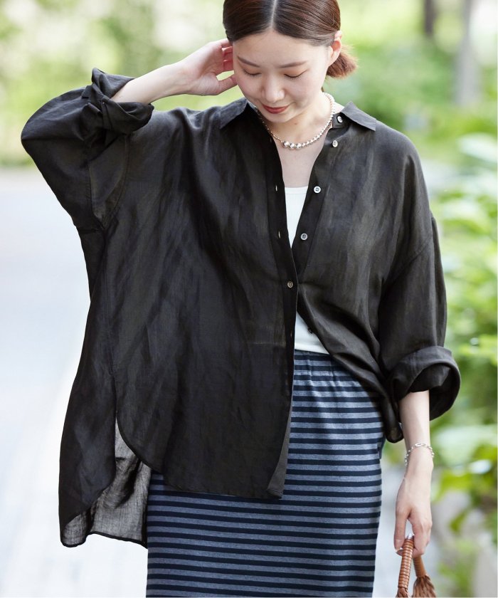 IENA ラミーリヨセルショートシャツ ブラック 38サイズ