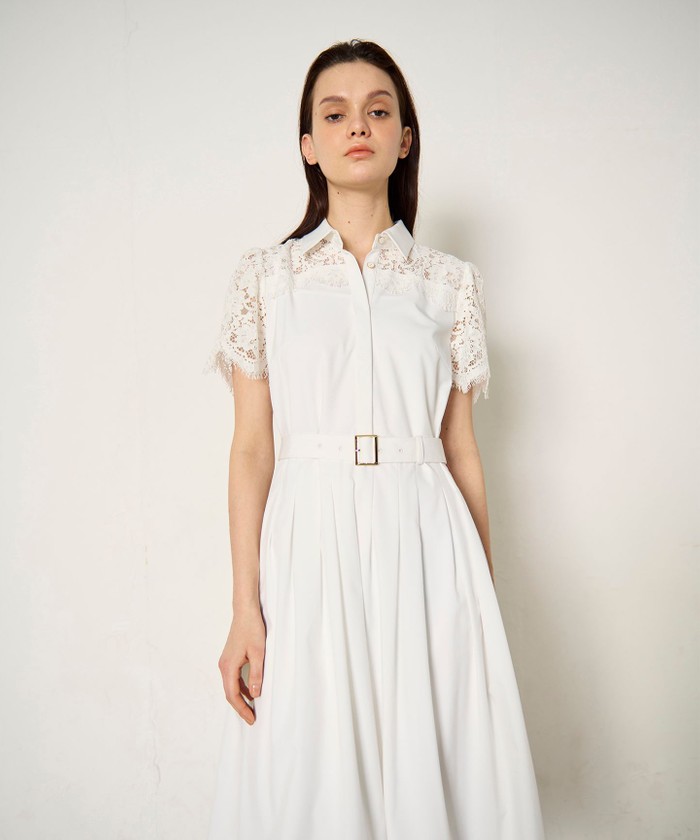 GRACECONTINENTAL レースコンビタフタワンピース ホワイト 38 GRACECONTINENTAL レースコンビタフタワンピース ホワイト 38