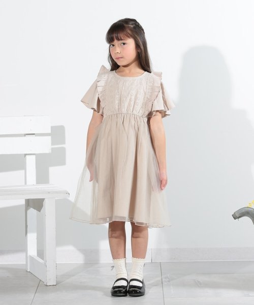 SHOO・LA・RUE(Kids) (シューラルーキッズ)/【110－140cm】レース切替チュール使いワンピース/ベージュ（052）