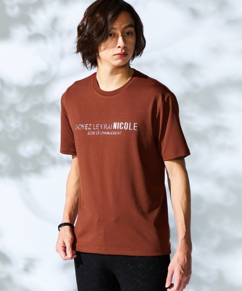 HIDEAWAYS NICOLE(ハイダウェイ ニコル)/メタルジェルプリント半袖Tシャツ/10オレンジ