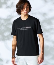 HIDEAWAYS NICOLE(ハイダウェイ ニコル)/メタルジェルプリント半袖Tシャツ/49ブラック