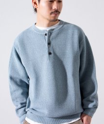 GLOSTER(GLOSTER)/【ニット＋Ｔシャツの2点セット】レイヤード ヘンリーネック MIXニット/サックスブルー