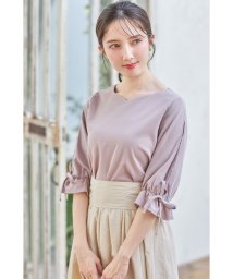 tocco closet(トッコクローゼット)/リボン付きフラワーレース切り替えハートネックブラウス/PINKBEIGE