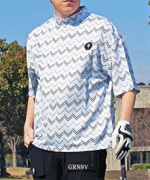 TopIsm/ゴルフウェア モックネックシャツ メンズ GIORNO SEVEN ジョルノセブン ワイドシルエット ハイネック 半袖 吸湿速乾ドライ トップス 総柄 ロゴ/506009010
