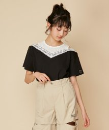 JENNI love(ジェニィラブ)/レイヤード風肩あきドッキングTシャツ/ブラック