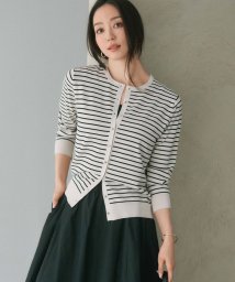 NIJYUSANKU（SMALL SIZE）(23区（小さいサイズ）)/【洗える】レーヨンポリエステルストレッチ カーディガン/ベージュXブラックボーダー