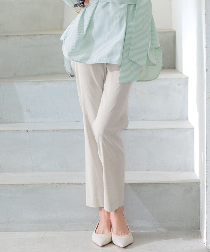 洗える】リネンレーヨンストレッチ テーパードパンツ(506009379)｜阪急