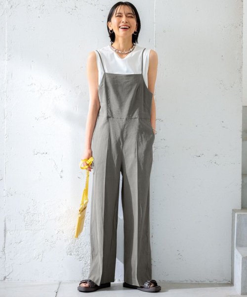 NIJYUSANKU（SMALL SIZE）(23区（小さいサイズ）)/【CLASSY.6月号掲載/洗える】リネンレーヨンストレッチ サロペット/カーキ系