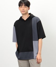 COMME CA ISM MENS(コムサイズム（メンズ）)/カラーブロック パッチワーク フードＴシャツ/ブラック