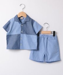 petit main(プティマイン)/【リンク】パッチワークシャツセットアップ/ブルー