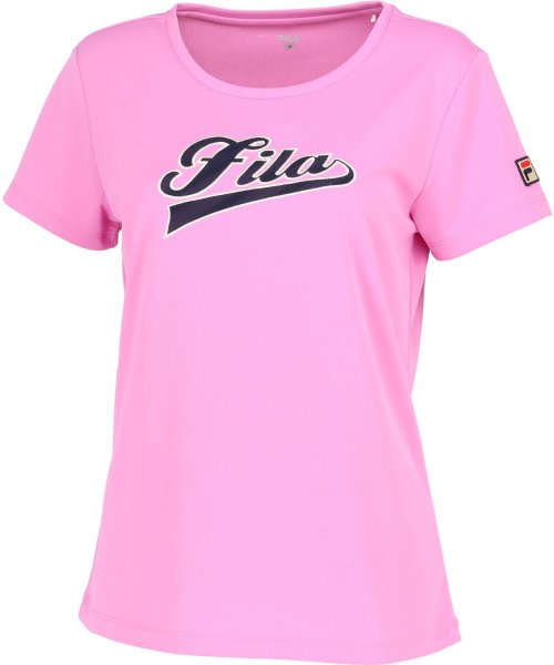 FILA（ZETT Ladies）(フィラ（ゼット　レディース）)/【テニス】パイルメッシュボーダー バックホールメッシュ アップリケTシャツ　レディース/ピンク