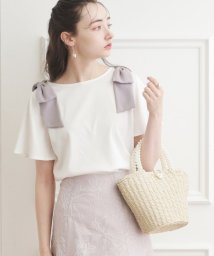 Couture Brooch(クチュールブローチ)/【接触冷感/UV】肩リボンフレアーTシャツ/オフホワイト（003）