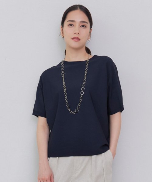 JIYU-KU（SMALL SIZE）(自由区（小さいサイズ）)/【SHIHOさん着用・WEB限定カラーあり・接触冷感・UVカット】クレープストレッチドルマン ニット/ネイビー