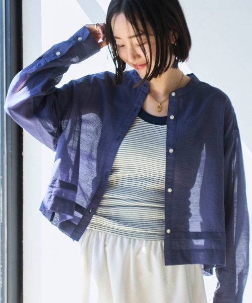 coen(coen)/インディゴライクシアークロップドシャツ/NAVY