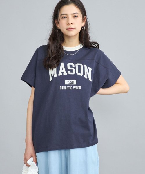 coen(coen)/MASON（メイソン）別注フットボールロゴTシャツ/NAVY