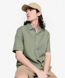ＡＩＧＬＥ MEN(エーグル　メンズ)/リネン ワンポイント刺繍ロゴ オープンカラーシャツ/グリーン