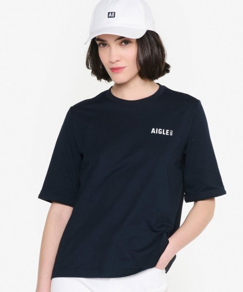 AIGLE(エーグル)/吸水速乾 ワンポイントロゴプリント 半袖Tシャツ/ブラック
