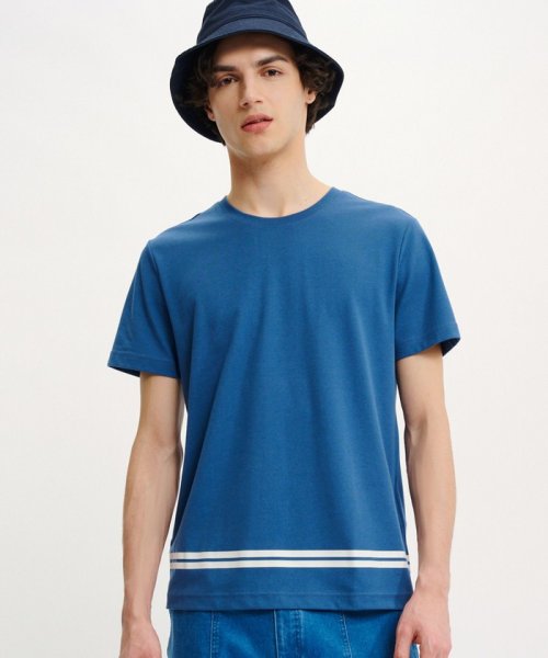 ＡＩＧＬＥ MEN(エーグル　メンズ)/UVカット 吸水速乾 ダブルバンドクルーネック 半袖Tシャツ/ブルー