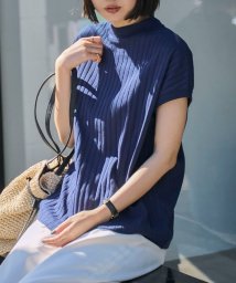 coen(coen)/USAコットンハイネックフレンチスリーブワイドリブTシャツ/NAVY