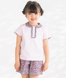 BeBe Petits Pois Vert(ベベ プチ ポワ ヴェール)/襟付きTシャツ＋ショートパンツ花柄セットアップ(95~150cm)/ピンク系