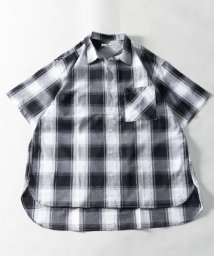 Nylaus(ナイラス)/ビッグシルエット ショートスリーブ チェックルーズシャツ 半袖シャツ/ブラック系1