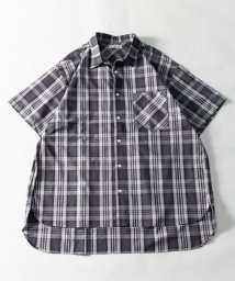 Nylaus(ナイラス)/ビッグシルエット ショートスリーブ チェックルーズシャツ 半袖シャツ/チャコールグレー