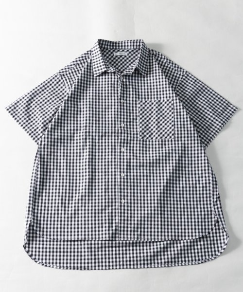 Nylaus(ナイラス)/ビッグシルエット ショートスリーブ チェックルーズシャツ 半袖シャツ/ブラック
