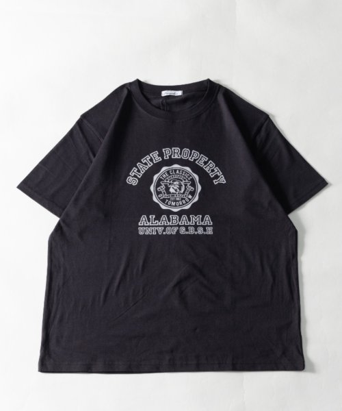 Nylaus(ナイラス)/レギュラーフィット カレッジロゴアソートプリント ショートスリーブTシャツ/ブラック