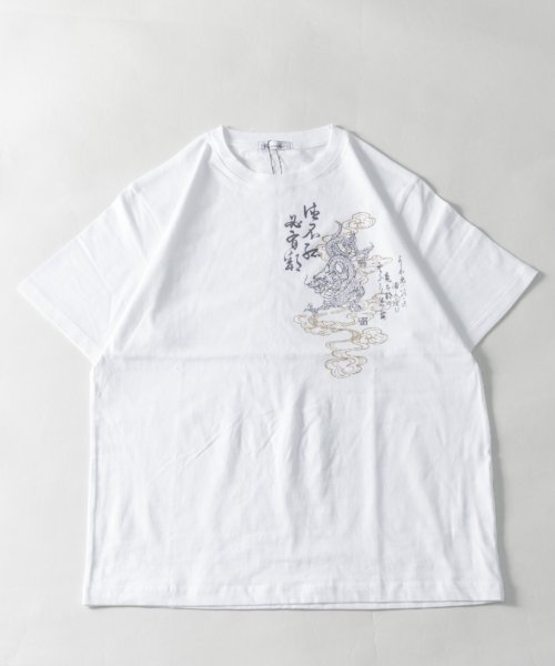 Nylaus select(ナイラスセレクト)/Tシャツ メンズ 半袖 クルーネック 和柄 プリント 半袖Tシャツ カットソー トップス メンズ レディース ユニセックス カジュアル 夏 服 お洒落/ホワイト