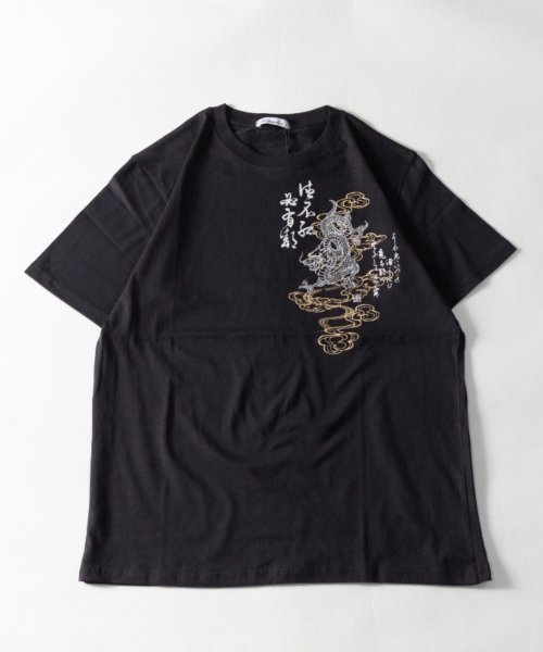 Nylaus select(ナイラスセレクト)/Tシャツ メンズ 半袖 クルーネック 和柄 プリント 半袖Tシャツ カットソー トップス メンズ レディース ユニセックス カジュアル 夏 服 お洒落/ブラック