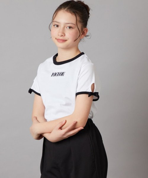 a.v.v(KID'S)(アー・ヴェ・ヴェキッズ)/[100－130]袖口リボンTシャツ/ホワイト