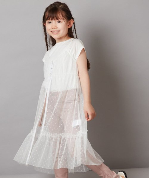 a.v.v(KID'S)(アー・ヴェ・ヴェキッズ)/[120－130]【２点セット】チュールキャミワンピ×Tシャツ/ホワイト