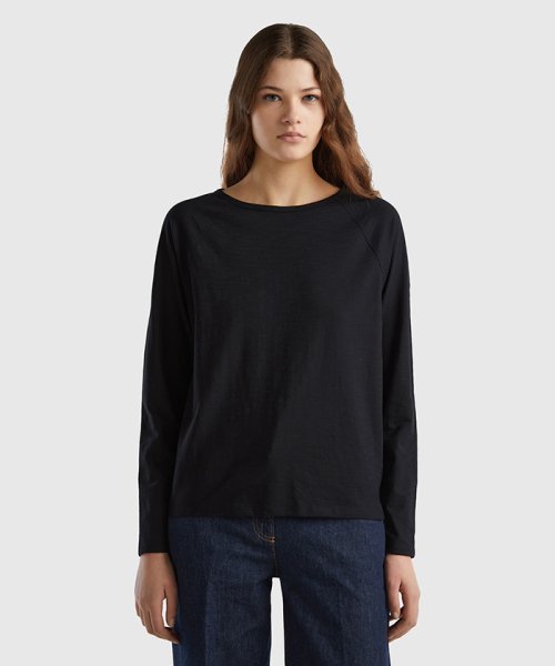 BENETTON (women)(ベネトン（レディース）)/クルーネックラグランスリーブ長袖Tシャツ・カットソー/ブラック