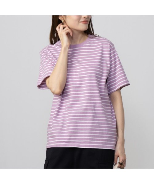 MAC HOUSE(women)(マックハウス（レディース）)/NAVY ネイビー ベーシックボーダーTシャツ ENV240001B/ピンク×ホワイト