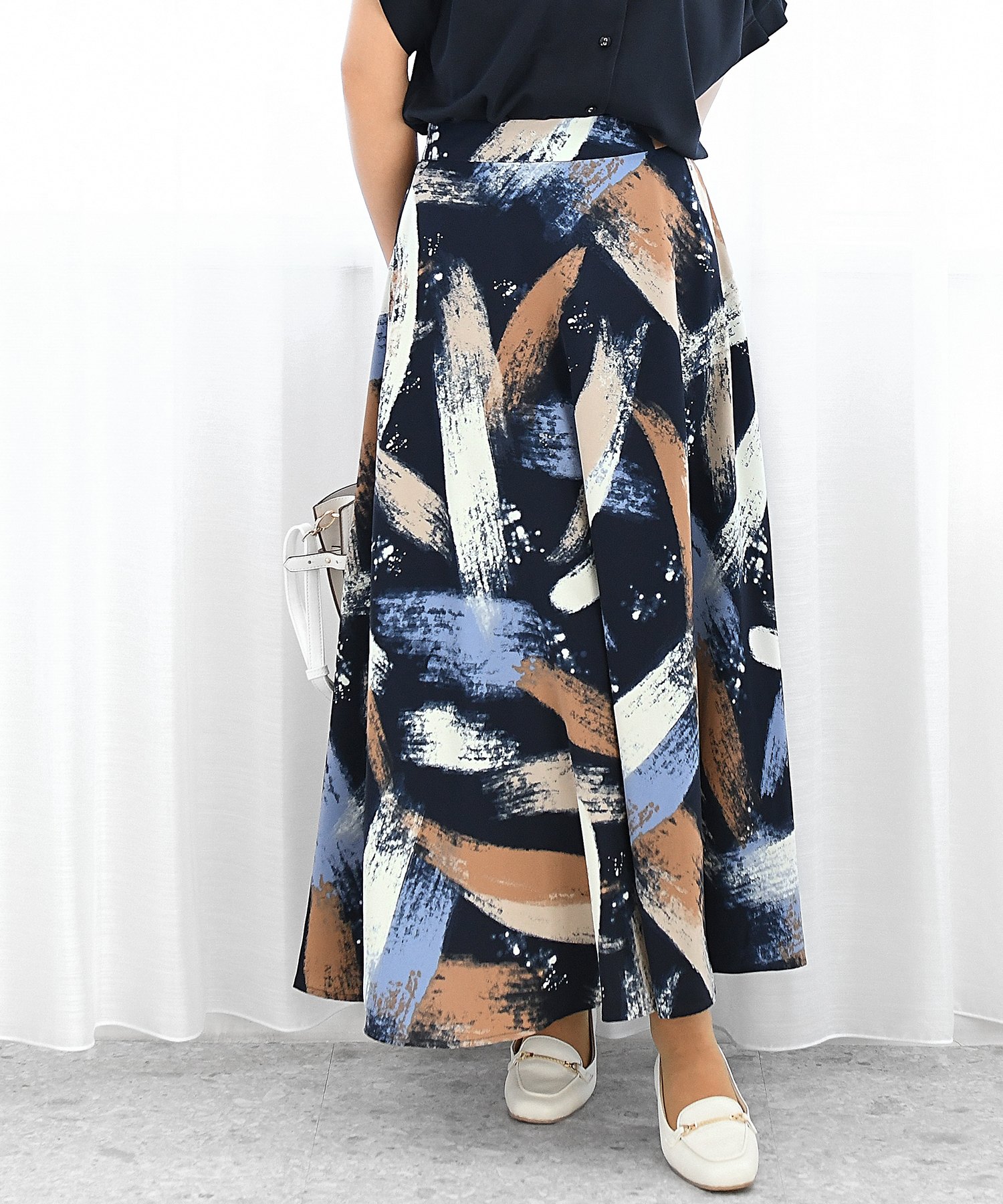 AMERI VINTAGEアートプリント ロングスカート
