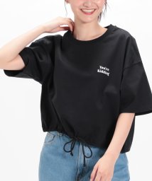 Honeys(ハニーズ)/裾ドロストゆるＴシャツ トップス Tシャツ カットソー レディース 白 黒 半袖 /ブラック