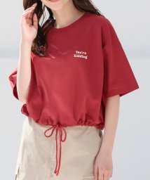 Honeys(ハニーズ)/裾ドロストゆるＴシャツ トップス Tシャツ カットソー レディース 白 黒 半袖 /レッド