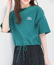 Honeys(ハニーズ)/裾ドロストゆるＴシャツ トップス Tシャツ カットソー レディース 白 黒 半袖 /グリーン