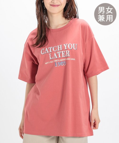 Honeys(ハニーズ)/ロゴプリントゆるＴシャツ トップス Tシャツ カットソー ユニセックス レディース /ピンク