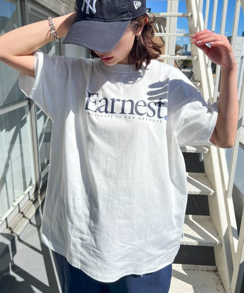 ANME(アンメ)/Earnest ロゴプリント 半袖 Tシャツ/オフホワイト