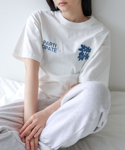 ANME(アンメ)/前後ロゴ入り フラワープリント 半袖 Tシャツ/オフホワイト