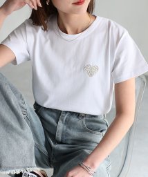 Riberry(リベリー)/ハートロゴラメ刺繍コンパクトTシャツ/ホワイト×シルバー