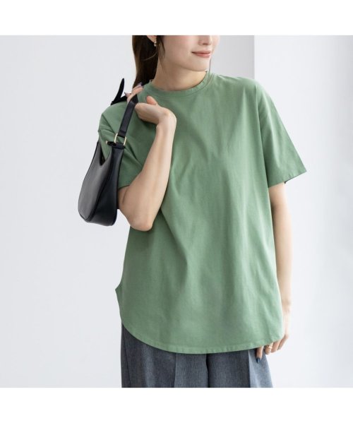 MAC HOUSE(women)(マックハウス（レディース）)/NAVY ネイビー ベーシック裾ラウンドTシャツ ENV240004/グリーン