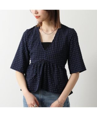 GANNI/GANNI ブラウス Stretch Seersucker V－neck Peplum Blouse/506018001