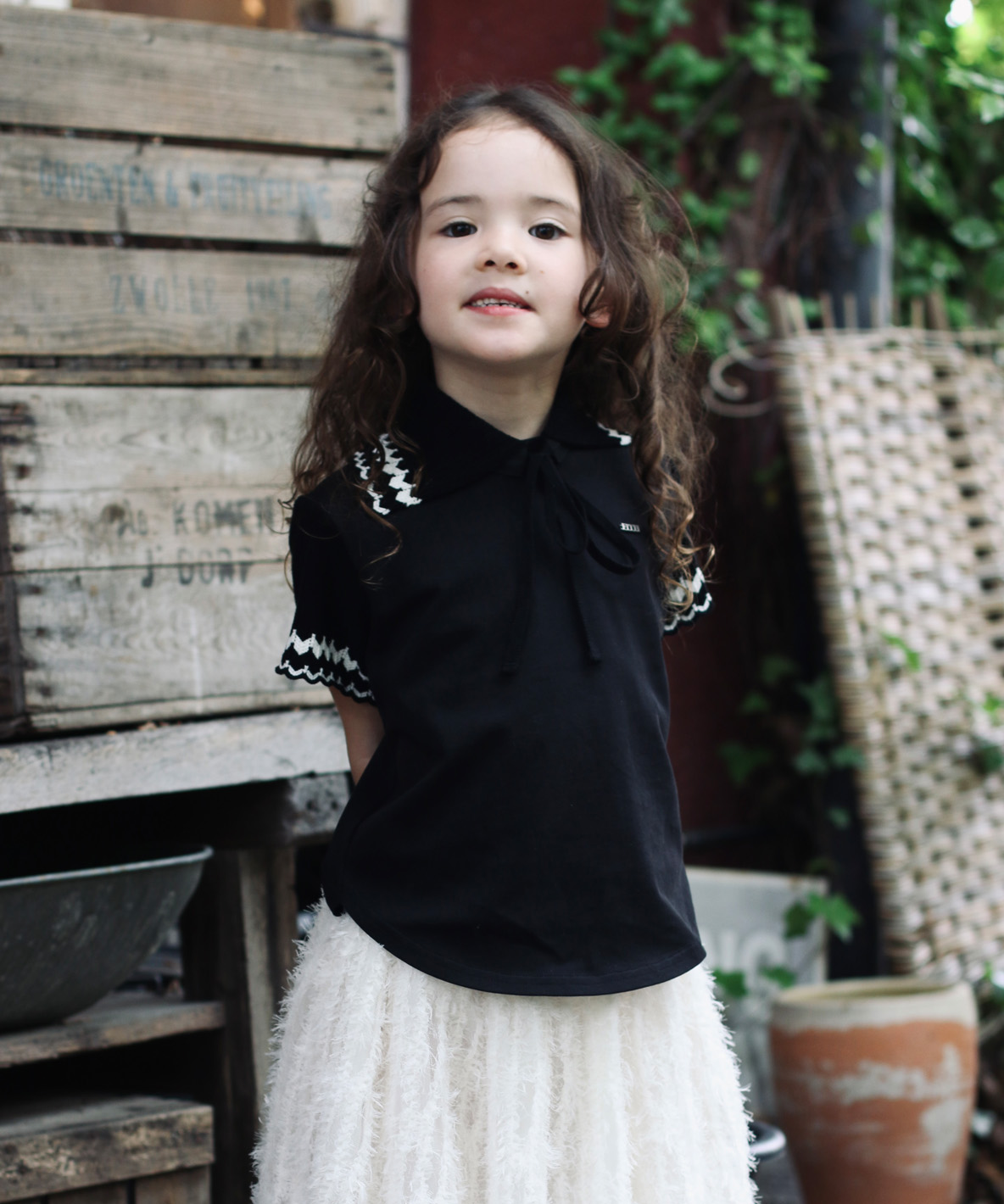 FITH フィス FITH さらさら天竺×ニット付け襟半袖Tシャツ ブラック 100cm FITH フィス FITH さらさら天竺×ニット付け襟半袖Tシャツ ブラック 100cm