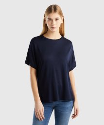 BENETTON (women)(ベネトン（レディース）)/クルーネックドロップショルダー半袖Tシャツ・カットソー/ネイビー