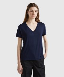 BENETTON (women)(ベネトン（レディース）)/ビスコースVネック半袖Tシャツ・カットソー/ネイビー