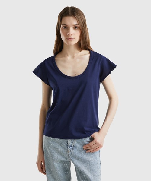 BENETTON (women)(ベネトン（レディース）)/Uネック半袖Tシャツ・カットソー/ネイビー