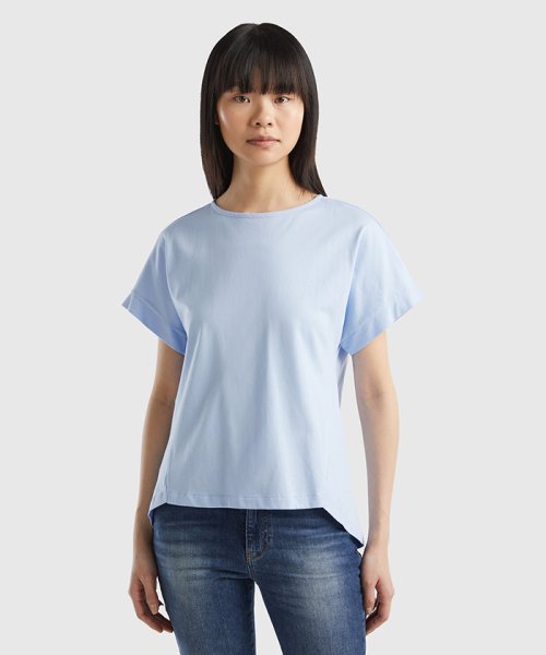 BENETTON (women)(ベネトン（レディース）)/クルーネックバックプリーツ半袖Tシャツ・カットソー/ライトブルー