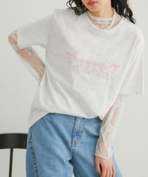 VIS(ビス)/【WEB限定】リボンロゴ刺繍Tシャツ/ライトグレー（08）